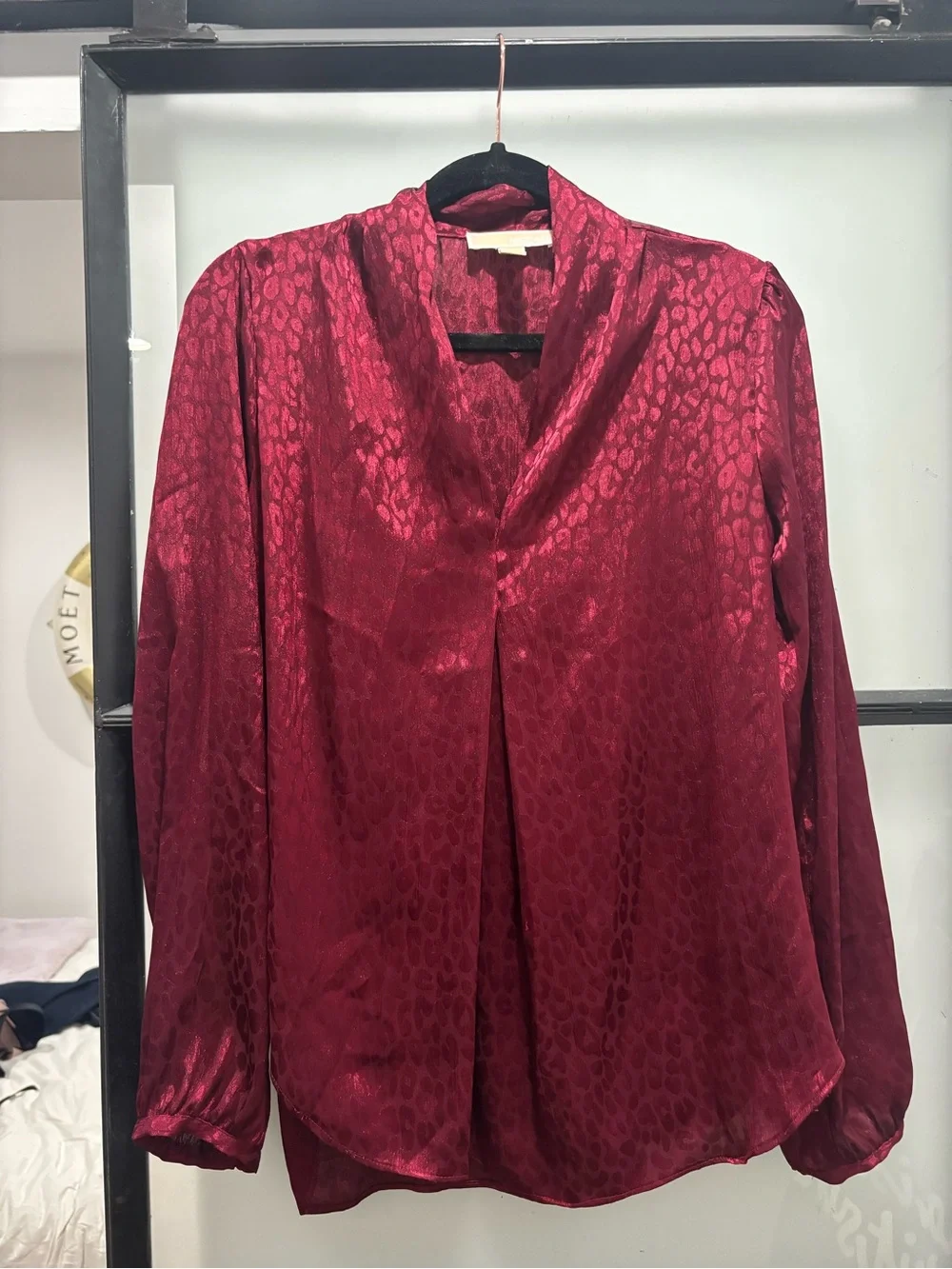 Michael Kors Burgundy V-Neck Long Sleeve Blouse